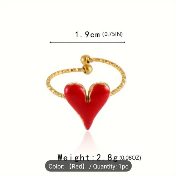 Red Heart ring adjustable 18k gold - Picture 5 of 10